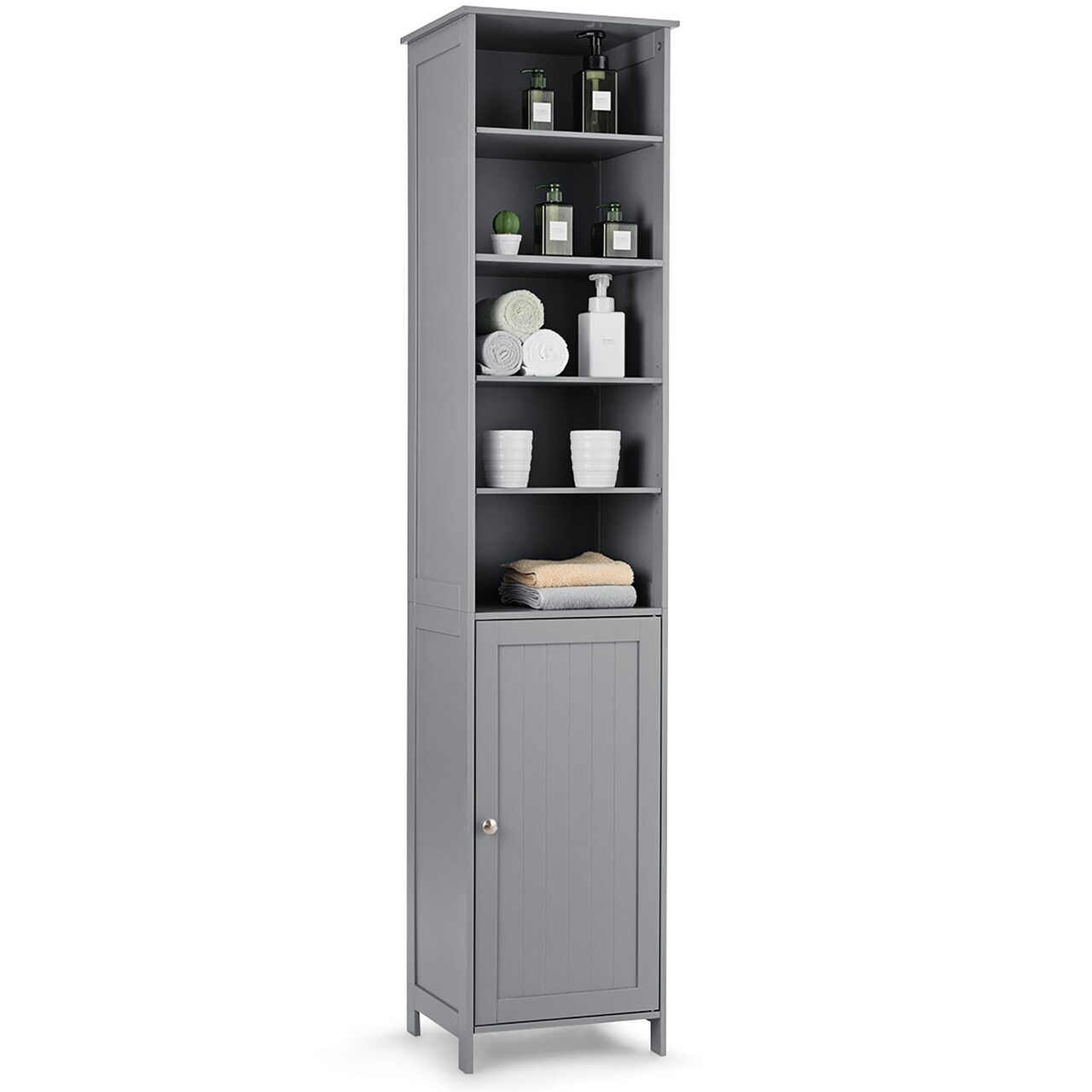 Costway 72''H Bathroom Tall Floor Storage Cabinet Shelving Display Grey\White